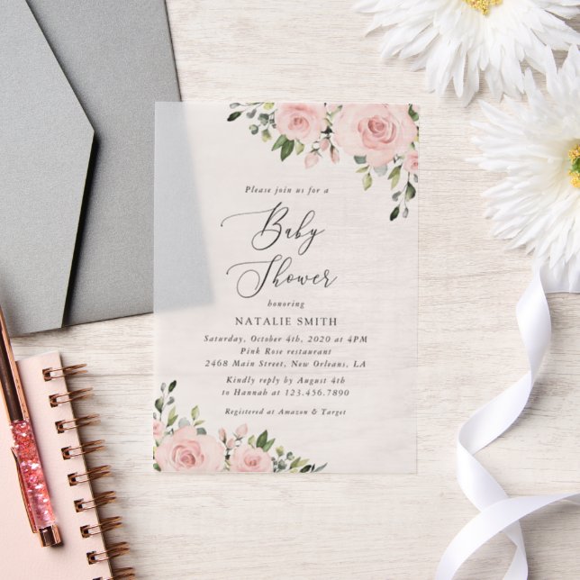 Blush Flowers, Pink Flowers, Boho, Baby Shower Vellum Invitations (Wedding)