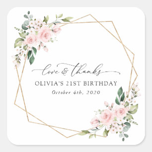 Blush Flowers, Pink Flowers, Boho, Birthday Square Sticker