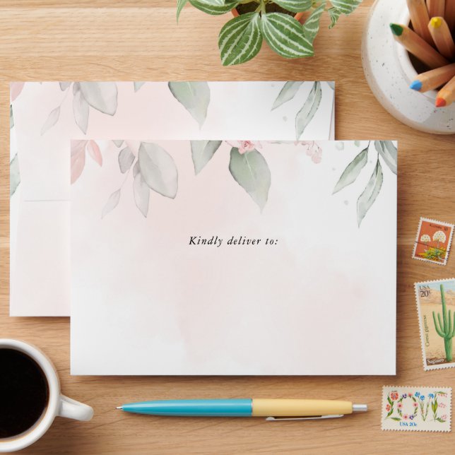 Blush Flowers, Pink Flowers, Boho, Bridal Shower Envelope (Desk)
