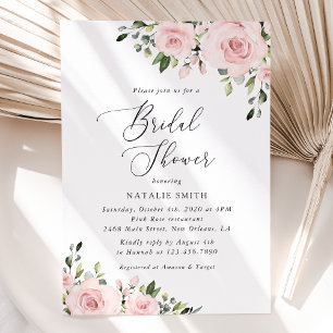 Blush Flowers, Pink Flowers, Boho, Bridal Shower Invitation