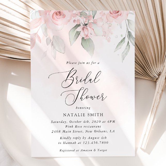 Blush Flowers, Pink Flowers, Boho, Bridal Shower Invitation (Creator Uploaded)