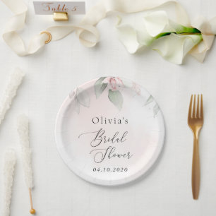 Blush Flowers, Pink Flowers, Boho, Bridal Shower Paper Plate