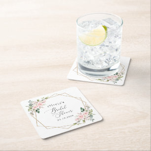 Blush Flowers, Pink Flowers, Boho, Bridal Shower Square Paper Coaster