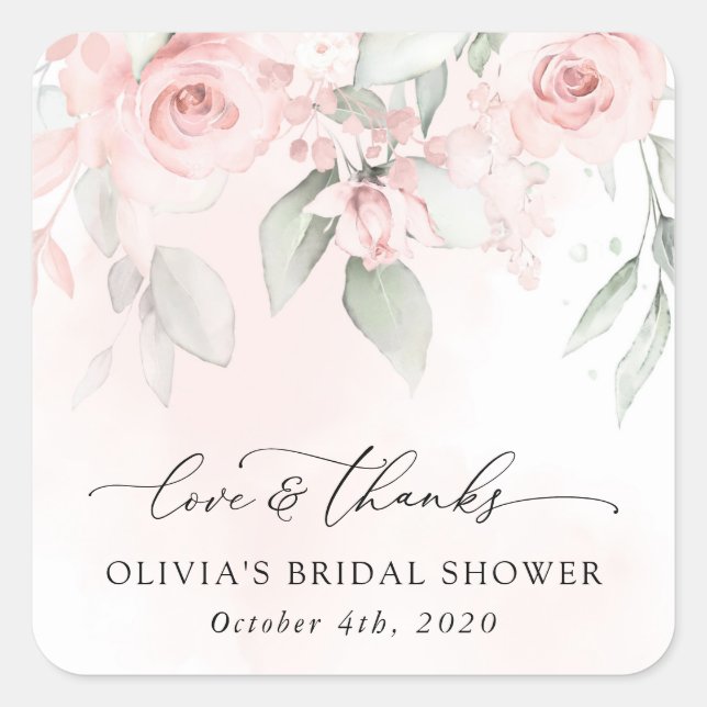 Blush Flowers, Pink Flowers, Boho, Bridal Shower Square Sticker (Front)