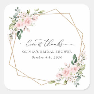 Blush Flowers, Pink Flowers, Boho, Bridal Shower Square Sticker