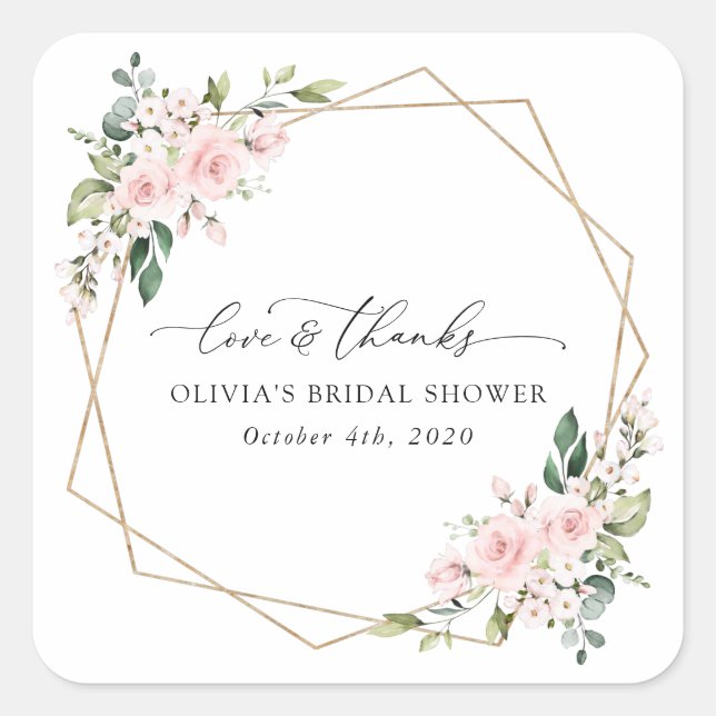 Blush Flowers, Pink Flowers, Boho, Bridal Shower Square Sticker (Front)