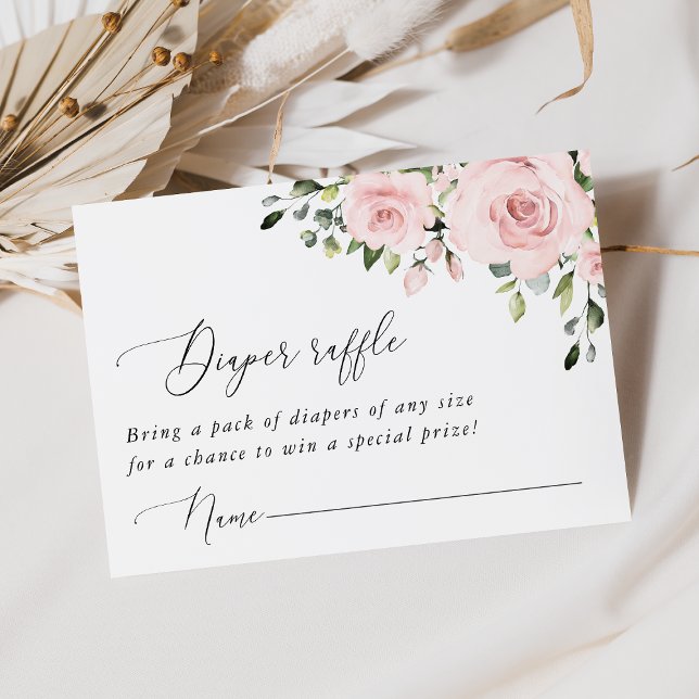 Blush Flowers, Pink Flowers, Boho, Diaper Raffle Enclosure Card (Creator Uploaded)