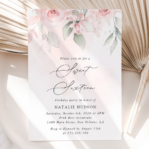 Blush Flowers, Pink Flowers, Boho, Sweet 16 Invitation