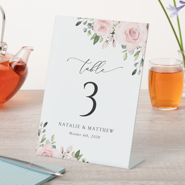 Blush Flowers, Pink Flowers, Boho, Table Numbers Pedestal Sign (In SItu)