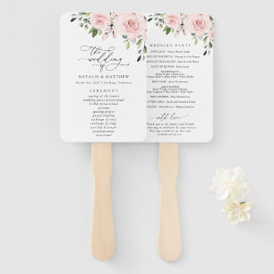 Blush Flowers, Pink Flowers, Boho, Wedding Program Hand Fan