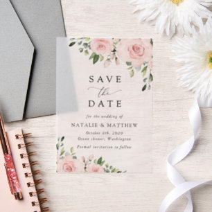 Blush Flowers, Pink Flowers, Boho, Wedding Vellum Invitations