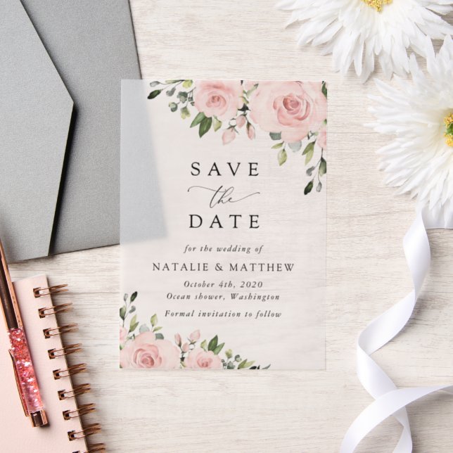 Blush Flowers, Pink Flowers, Boho, Wedding Vellum Invitations (Wedding)