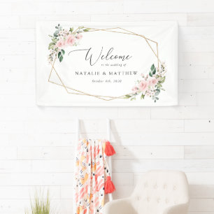 Blush Flowers, Pink Flowers, Boho, Wedding Welcome Banner