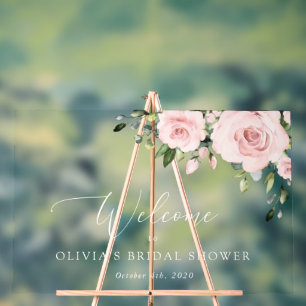 Blush Flowers, Pink Flowers, Bridal Shower Welcome Acrylic Sign