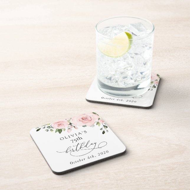 Blush Flowers, Pink Flowers, Greenery, Birthday Coaster (Right Side)