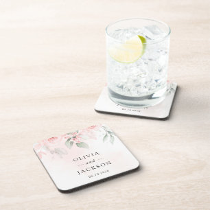 Blush Flowers, Pink Flowers, Greenery, Wedding  Coaster