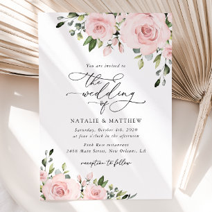 Blush Flowers, Pink Flowers, Greenery, Wedding Invitation