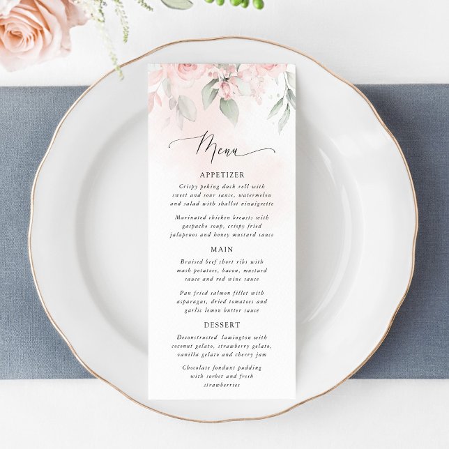 Blush Flowers, Pink Flowers, Greenery, Wedding Men Menu (Creator Uploaded)