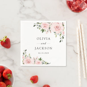 Blush Flowers, Pink Flowers, Greenery, Wedding Napkin