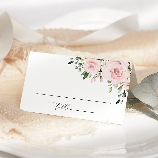 Blush Flowers, Pink Flowers, Greenery, Wedding Place Card (Creator Uploaded)