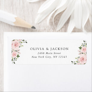 Blush Flowers, Pink Flowers, Greenery, Wedding Return Address Label