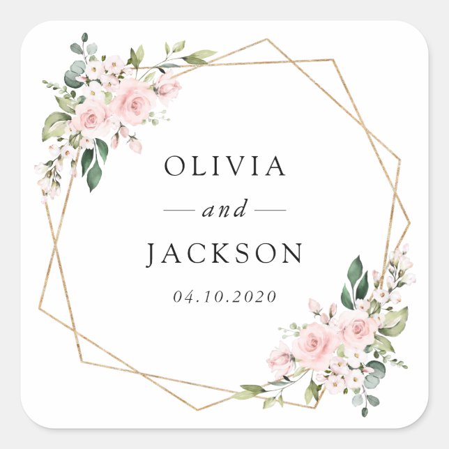 Blush Flowers, Pink Flowers, Greenery, Wedding Square Sticker (Front)