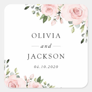 Blush Flowers, Pink Flowers, Greenery, Wedding Square Sticker