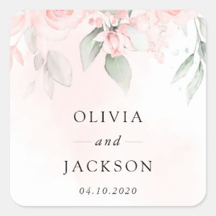 Blush Flowers, Pink Flowers, Greenery, Wedding Square Sticker