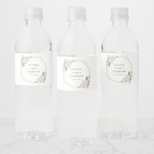 Blush Flowers, Pink Flowers, Greenery, Wedding Water Bottle Label