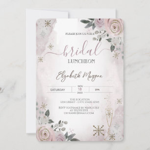 Blush Flowers Snowflakes Bridal Luncheon Invitation
