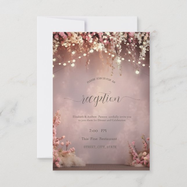 Blush Flowers String Lights Wedding Invitation (Front)