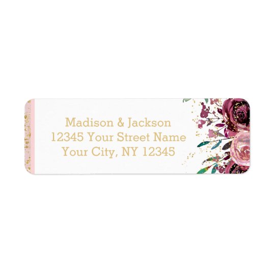Blush Flowers Stripes Gold Wedding Return Address Return Address Label