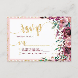 Blush Flowers Stripes & Gold Wedding RSVP Response