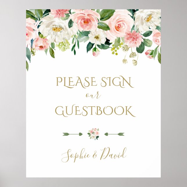 Blush Flowers Wedding Please Sign Our Guestbook (Front)