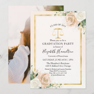 Blush & Foil Gold Law School Grad Party Photo Invitation