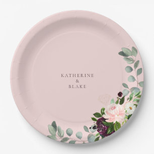 Blush & Foliage Wedding Round Paper Paper Plate