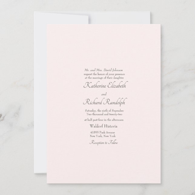 Blush Formal Wedding Parents One Venue  Invitation (Front)