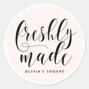 Blush Freshly Made Modern Calligraphy Business Classic Round Sticker