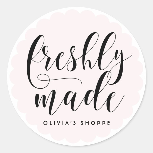 Blush Freshly Made Modern Calligraphy Business Classic Round Sticker (Front)