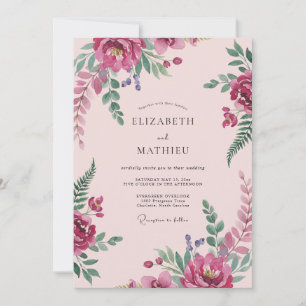 Blush Fuchsia Foliage Eucalyptus Wedding Invitation