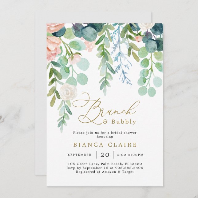 Blush Garden Bridal Shower Invitation (Front/Back)