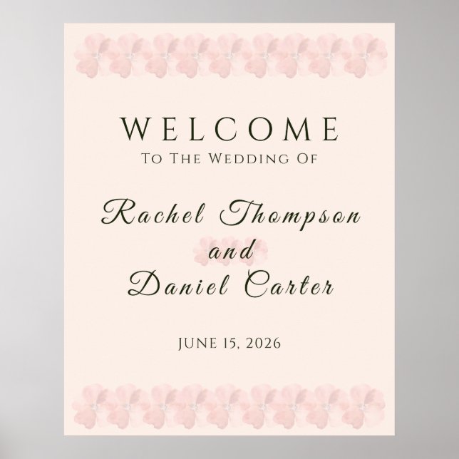Blush Garden Floral Minimal Wedding Welcome Sign (Front)