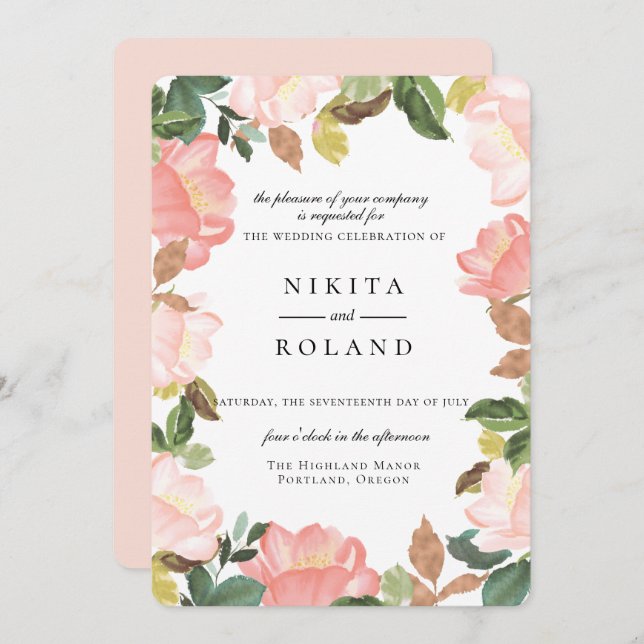 Blush Garden Floral Wedding Invitation (Front/Back)