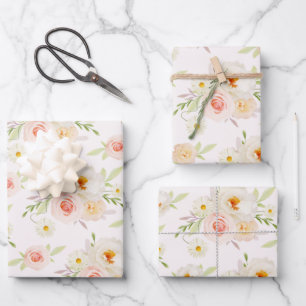 Blush Garden Flowers Wrapping Paper Sheet