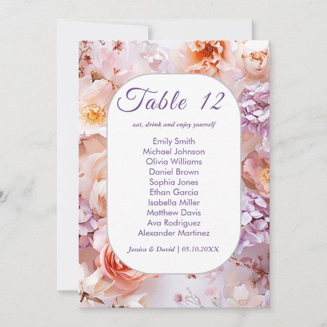Blush Garden Romantic Wedding Seating Card (Front)