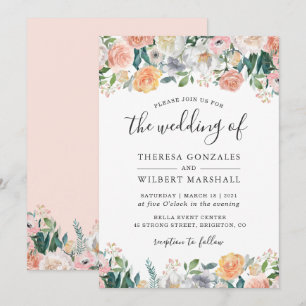 Blush Garden Roses Floral Wedding Invitation