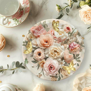 Blush Garden Roses Galentine Tea Party Florals Paper Plate