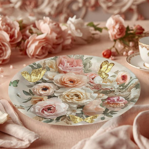 Blush Garden Roses Galentine Tea Party Florals Paper Plate
