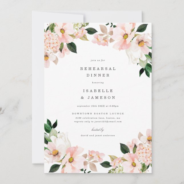Blush Garden Spring Rehearsal Dinner Invite (Front)