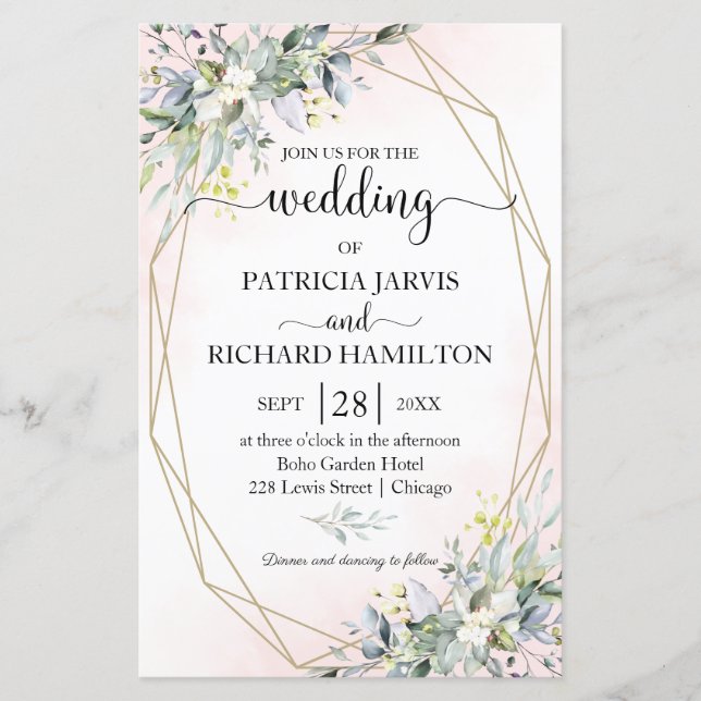 Blush Geometric Budget Wedding 5.5x8.5 Invitation (Front)